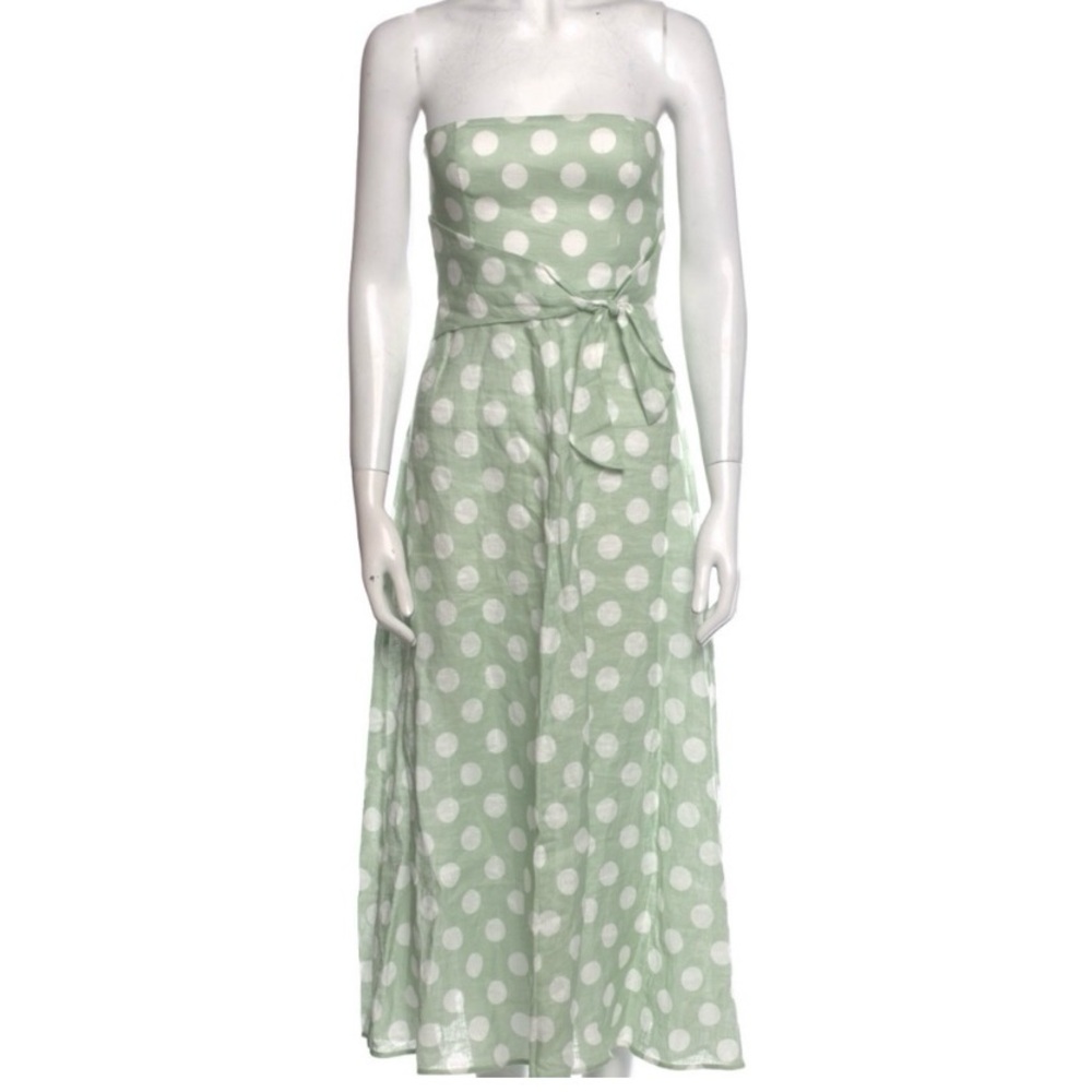 Zimmerman Riders Tie Waist Midi Dress Green Polka Dot Strapless Dress Size 0P